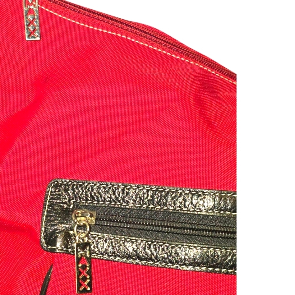 MAXX NY Large Red Microfiber with Black Trim Shoulder Bag - Picture 3 of 16